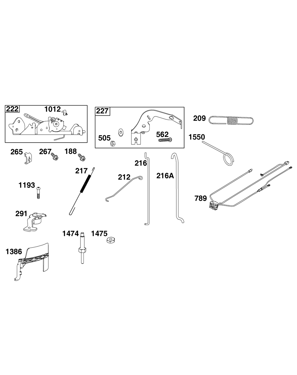 Controls Group Diagram and Parts List for 44S977-0046-G1 400000 - 699999 Briggs and Stratton Engine
